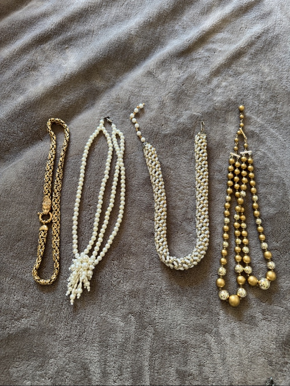 Gold and Pearl Multi-Strand Women's Necklace Set - Elegant Layered Jewelry